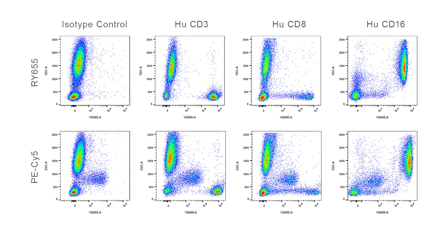 RY655 reduced cross laser excitation